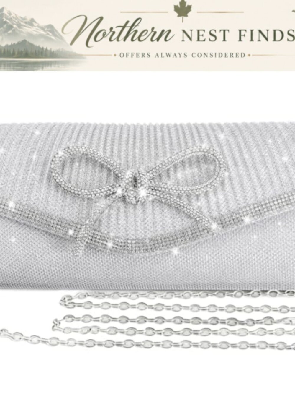 Rhinestone Bow Clutch Purse Sparkly Evening Bag with Chain Strap